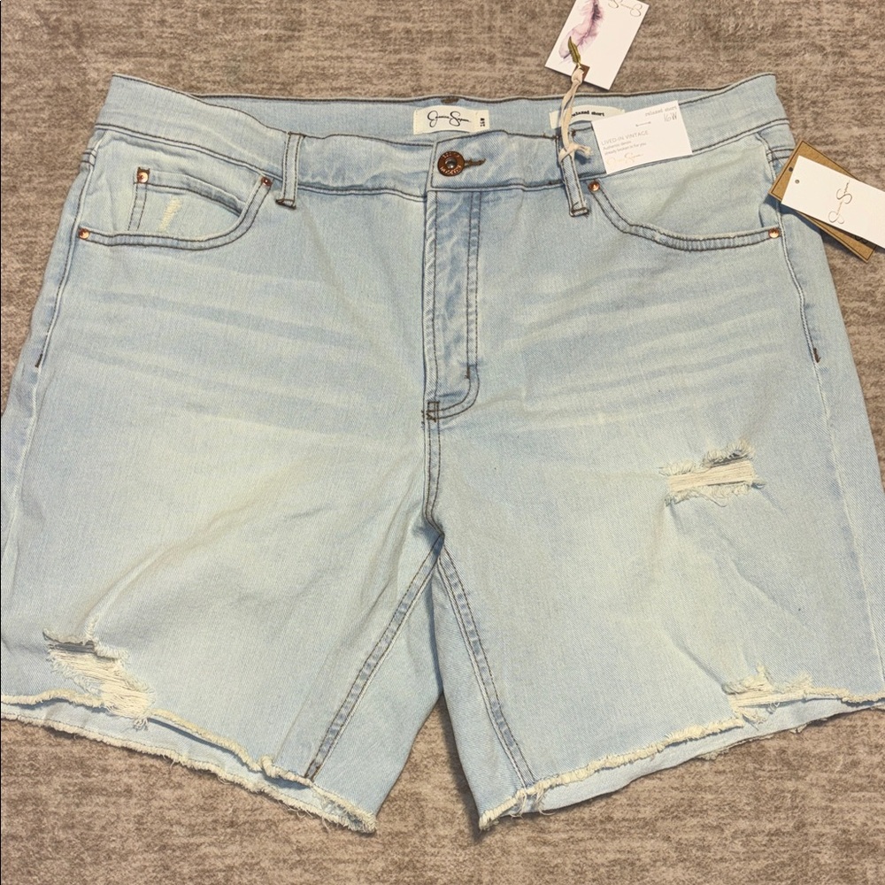 NWT 16W Jessica Simpson Light Blue stretch Denim cut off Shorts lived in vintage